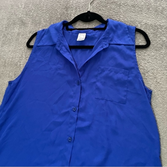 Skye semi sheer high low sleeveless shirt dress size large blue - Picture 6 of 8